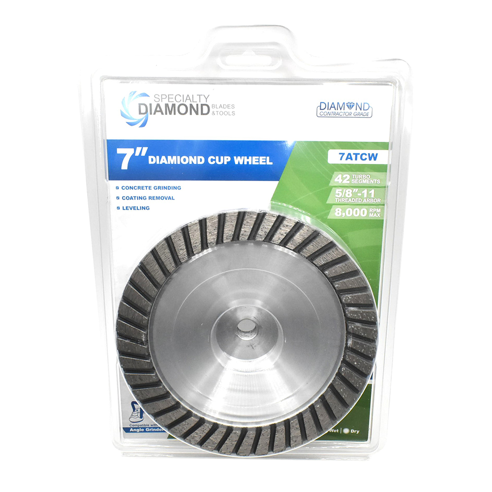 7" Diamond Turbo Cup Wheel 5/8" x 11 Threads, Aluminum Body 