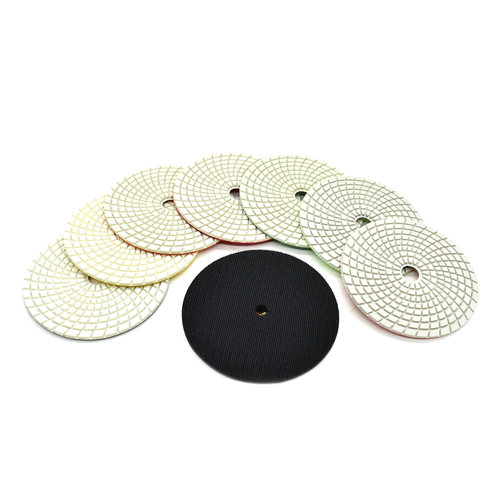 5" Diamond Polishing Pad Set Includes: 50, 100, 200, 400, 800, 1500, 3000 Grit & Includes Rubber Hook & Loop Backing Pad
