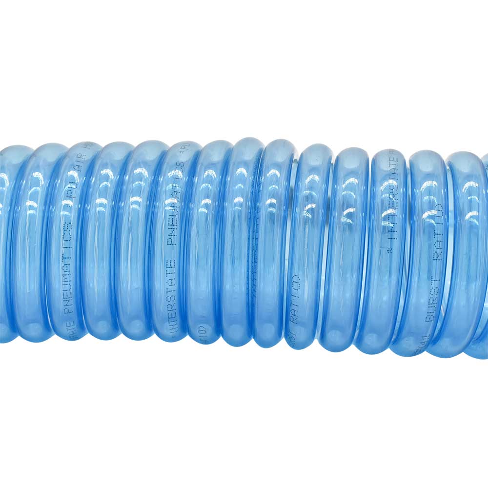 1/4" 20 ft long w/1/4" NPT Solid Fittings, Recoil Translucent Blue PU Hose