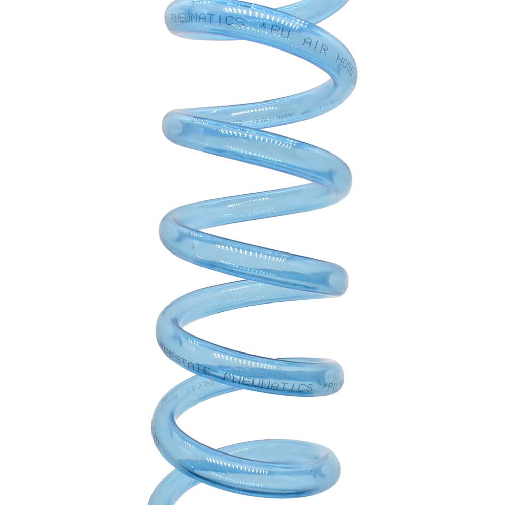 1/4" 20 ft long w/1/4" NPT Solid Fittings, Recoil Translucent Blue PU Hose