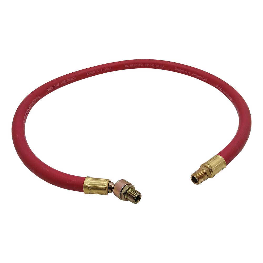 3/8" 3 ft Red Rubber Hose Whip with 1/4" Ball Swivel