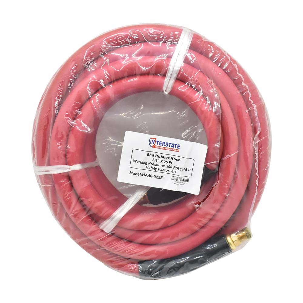 3/8" 25 ft Red Rhino Rubber Hose WP 300 PSI (1/4" NPT)