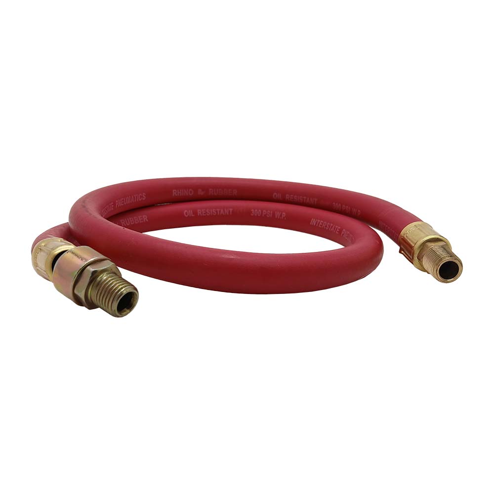 1/4" 3 ft Red Rubber Hose Whip with 1/4" Ball Swivel*
