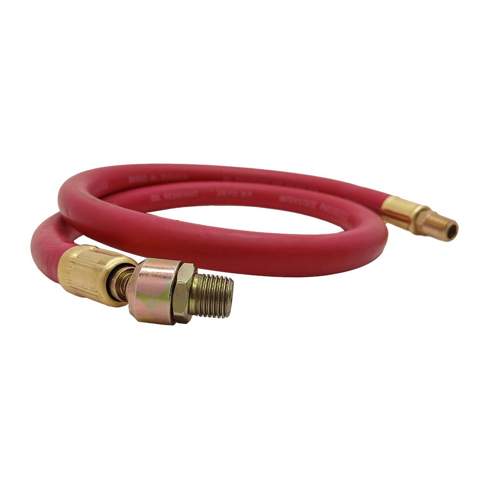 1/4" 3 ft Red Rubber Hose Whip with 1/4" Ball Swivel*