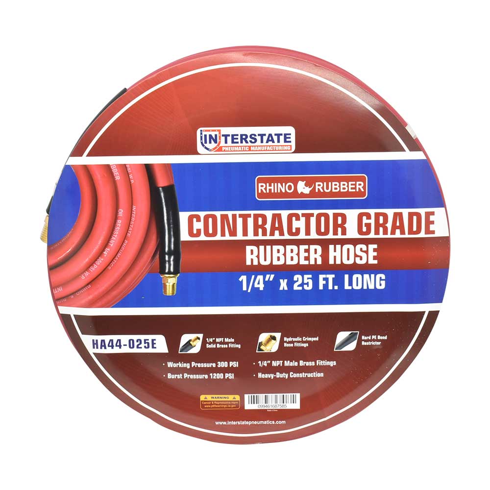 1/4" 25 ft Red Rhino Rubber Hose WP 300 PSI (1/4" NPT)