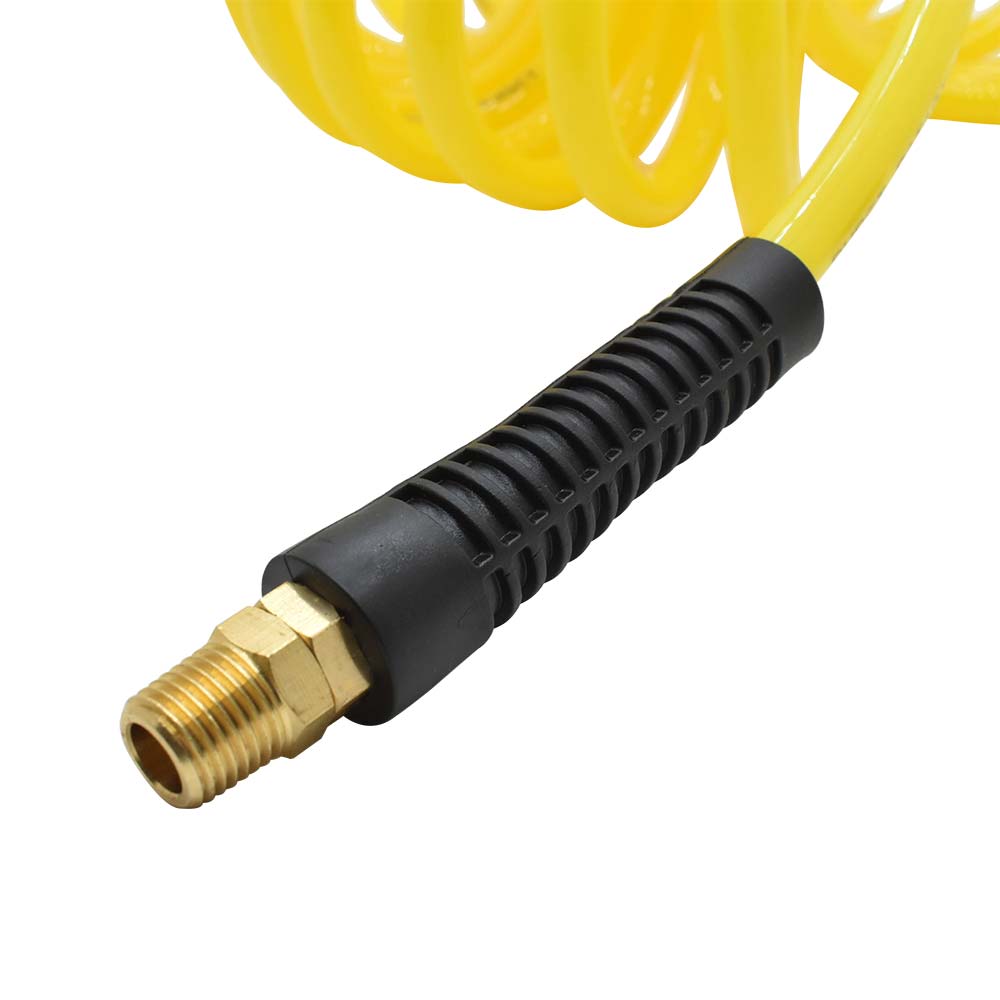 1/4" 12 ft long w/1/4" NPT Solid Fittings, Recoil Yellow PU Hose