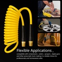 1/4" 12 ft long w/1/4" NPT Solid Fittings, Recoil Yellow PU Hose