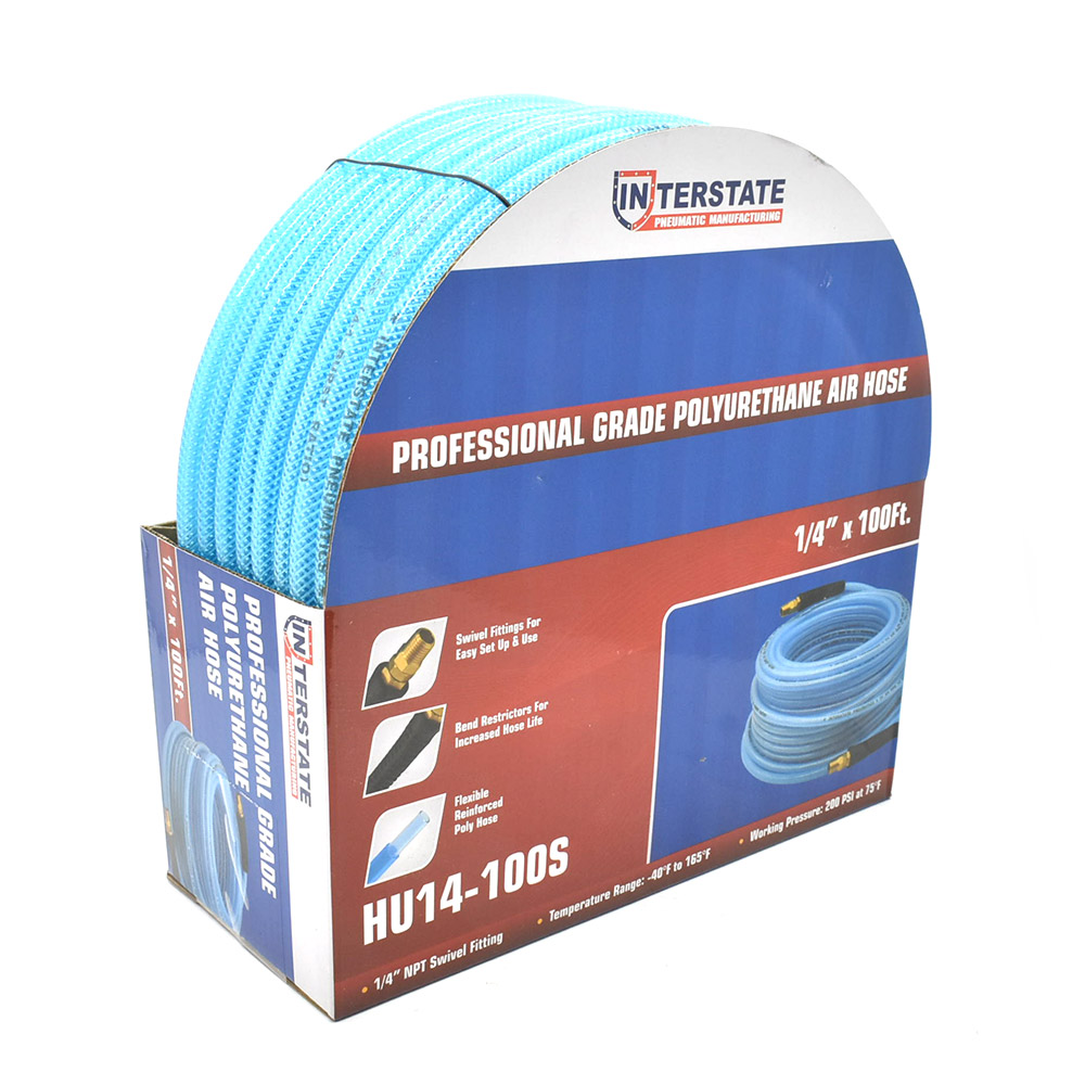 1/4" 100 ft Light Blue Polyurethane Hose (1/4" NPT) Swivel Fitting