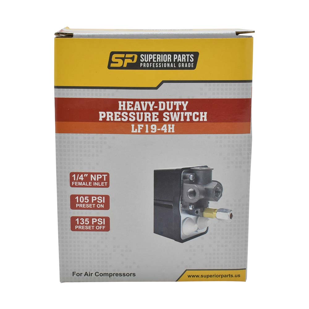 Pressure Switch - 135-175 PSI Four Port 1/4 NPT Female, 6.4 Mm Vertical Brass Unloader Valve With On – Off Knob