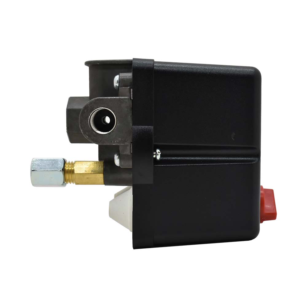 Pressure Switch - 105-135 PSI Four Port 1/4 NPT Female, 6.4 Mm Vertical Brass Unloader Valve With On – Off Knob