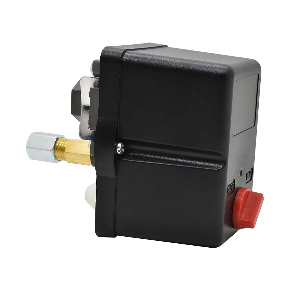 Pressure Switch - 105-135 PSI Single Port 1/4 NPT Female, 6.4 Mm Vertical Brass Unloader Valve With On – Off Knob