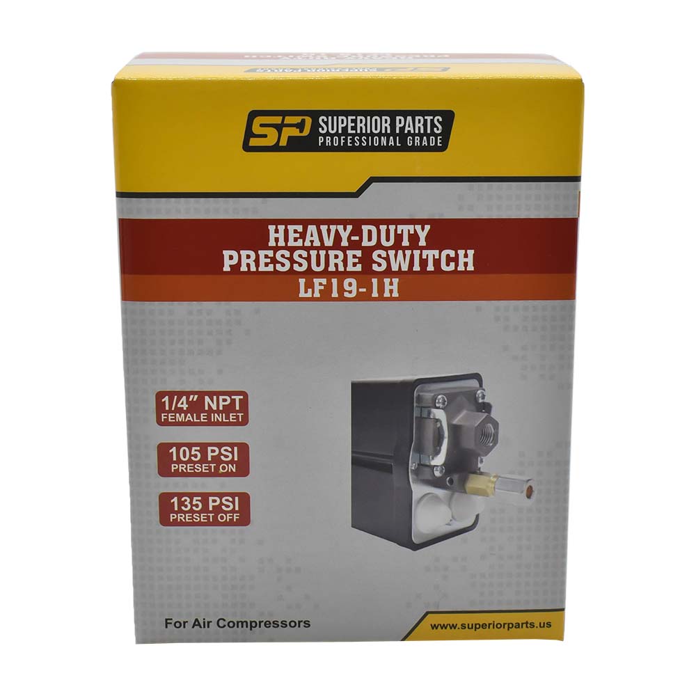 Pressure Switch - 105-135 PSI Single Port 1/4 NPT Female, 6.4 Mm Vertical Brass Unloader Valve With On – Off Knob