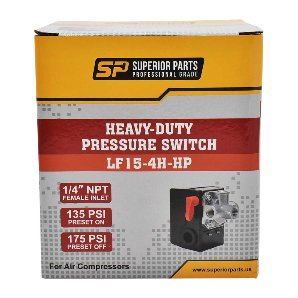 Pressure Switch - 135-175 PSI Four Port 1/4 NPT Female, 6.4 Mm Vertical Brass Unloader Valve With On – Off Lever