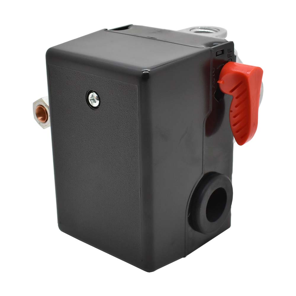 Pressure Switch - 105-135 PSI Four Port 1/4 NPT Female, 6.4 Mm Vertical Brass Unloader Valve With On – Off Lever