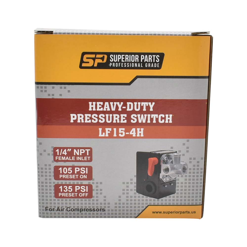 Pressure Switch - 105-135 PSI Four Port 1/4 NPT Female, 6.4 Mm Vertical Brass Unloader Valve With On – Off Lever