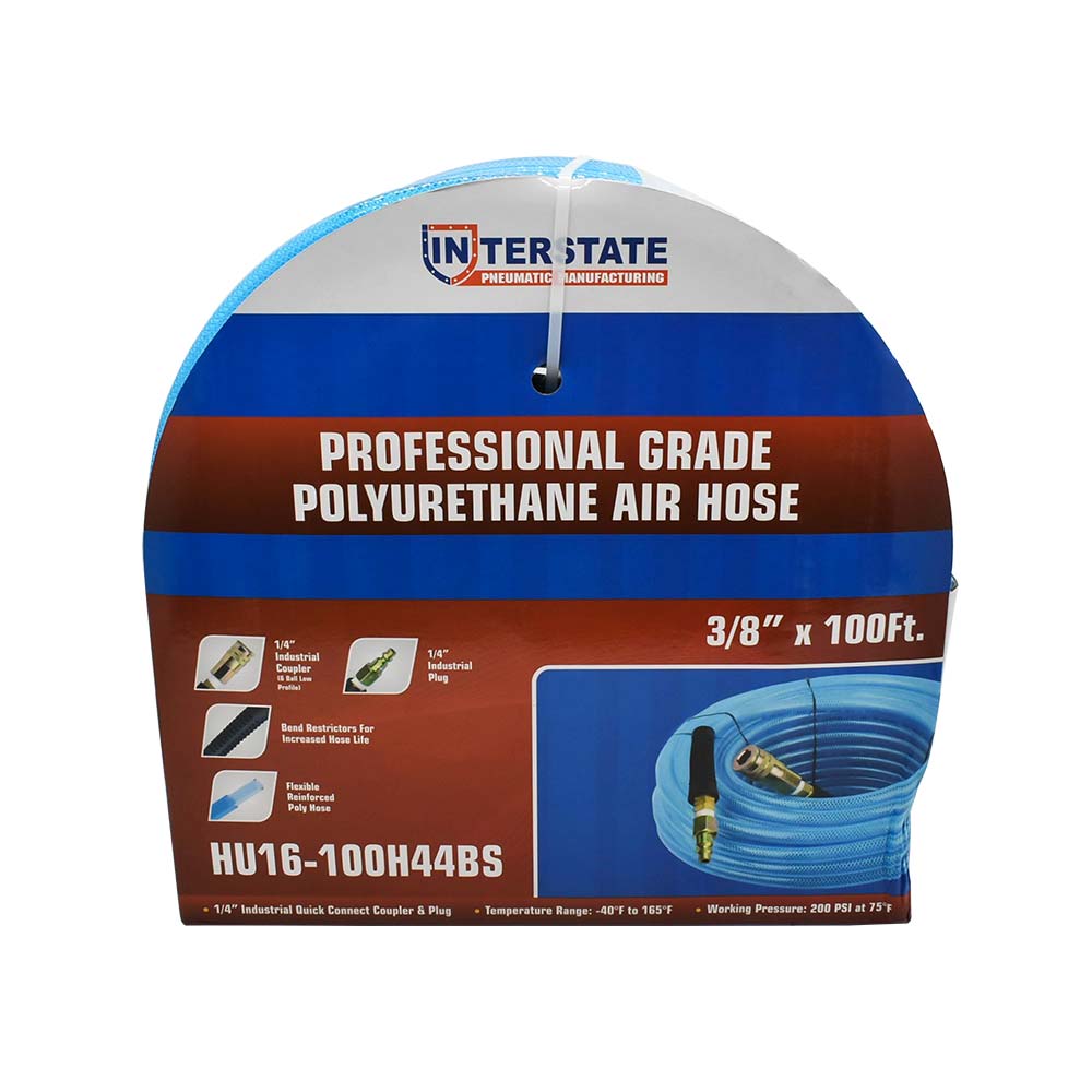 3/8" 100 ft Light Blue PU Hose Kit with 1/4" Brass "S" Coupler and Steel Plug