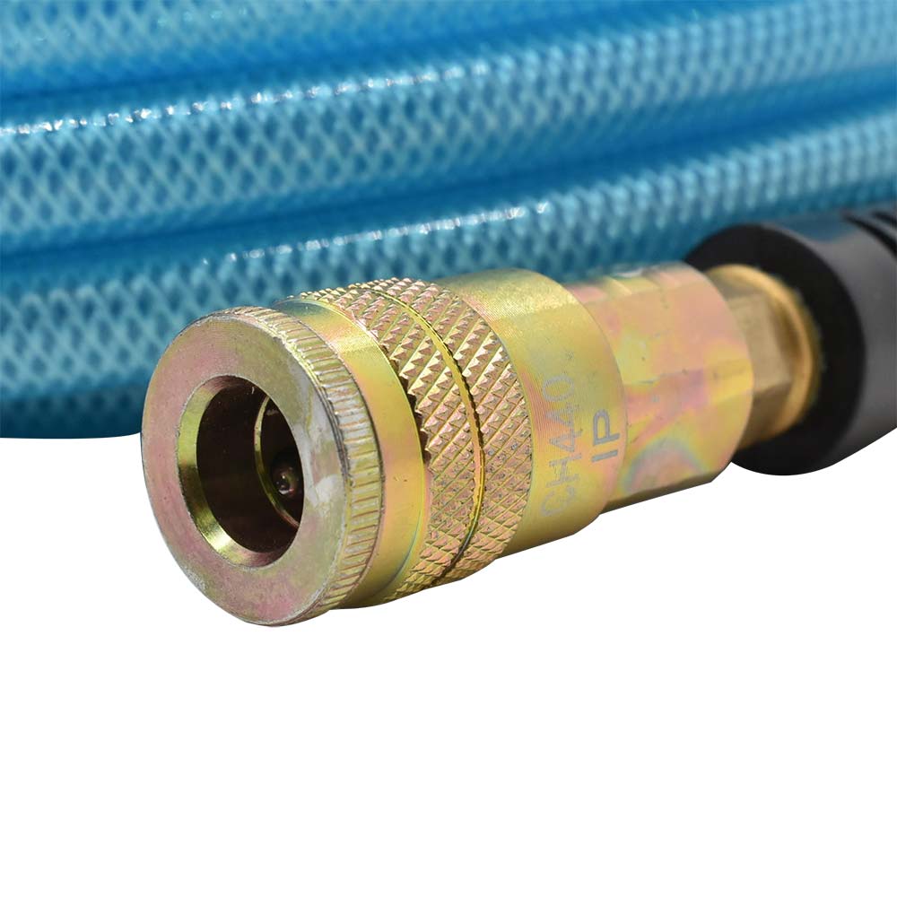 3/8" 100 ft light blue PU hose Kit with 1/4" Steel coupler and plug