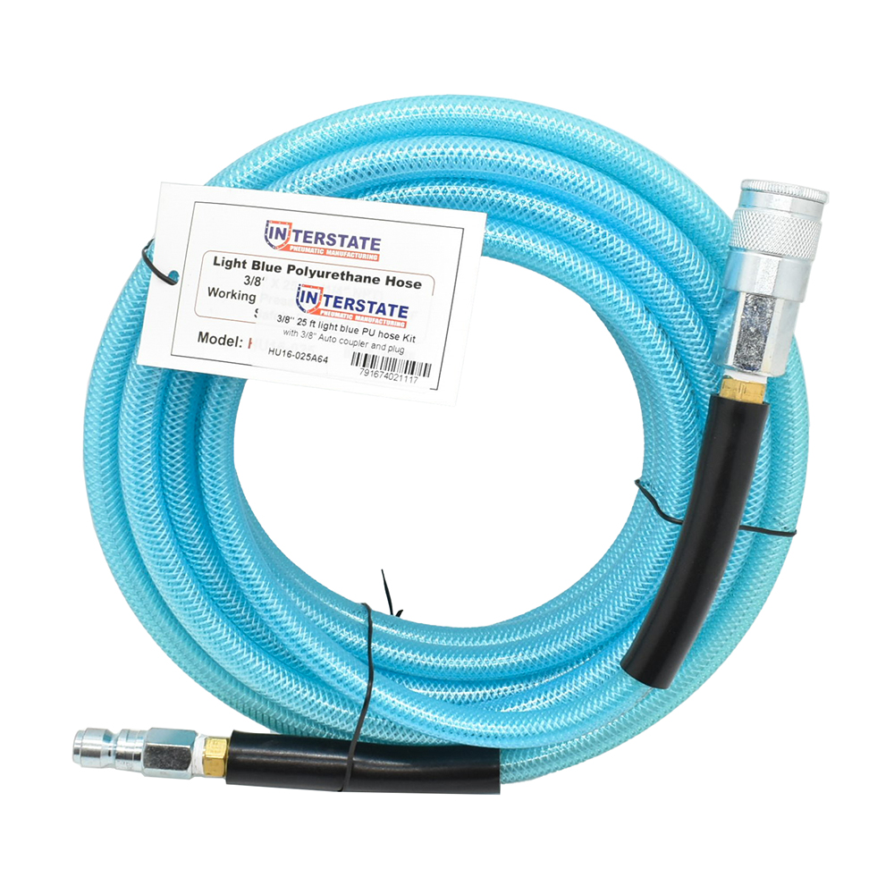 3/8" 25 ft light blue PU hose Kit with 3/8" Auto  coupler and plug