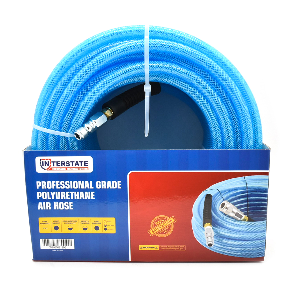 3/8" 100 ft light blue PU hose Kit with 3/8" Auto  coupler and plug