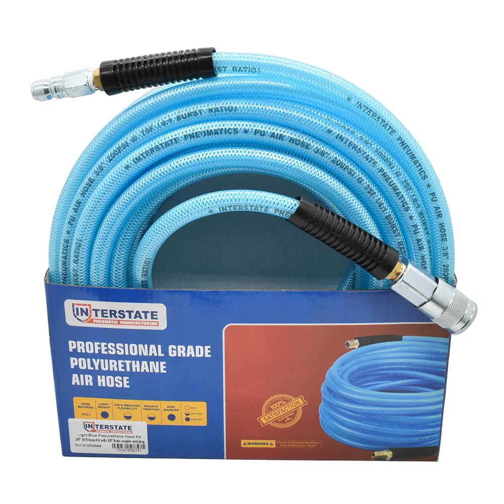 3/8" 50 ft light blue PU hose Kit with 3/8" Auto  coupler and plug