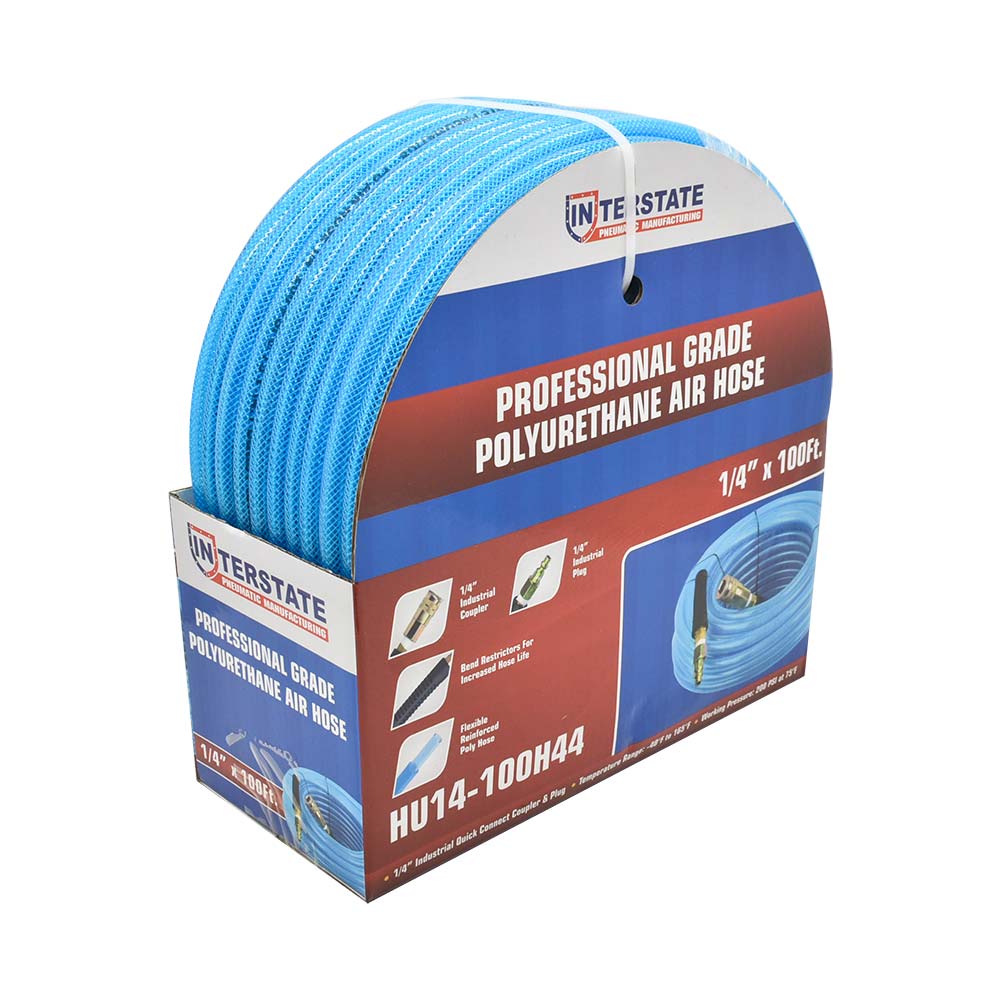1/4" 100 ft light blue PU hose Kit with 1/4" Steel coupler and plug