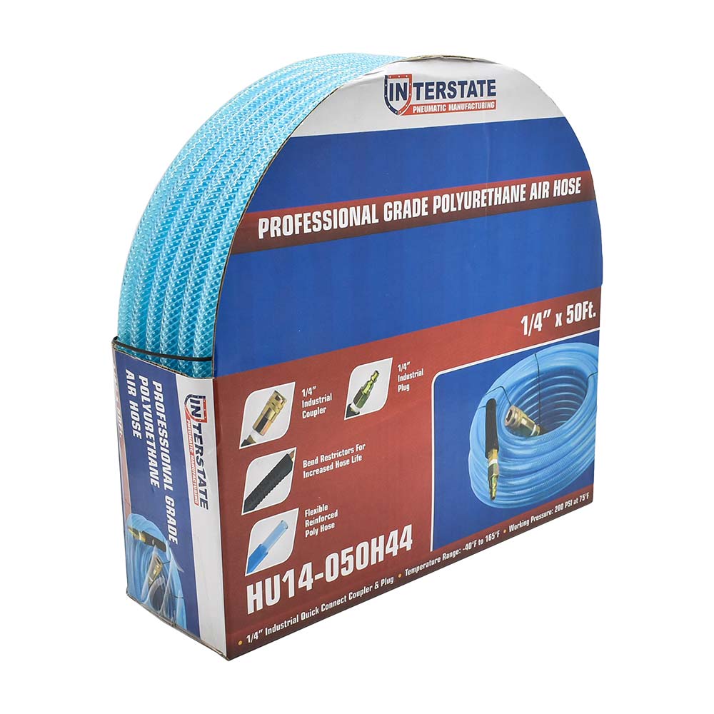 1/4" 50 ft light blue PU hose Kit with 1/4" Steel coupler and plug
