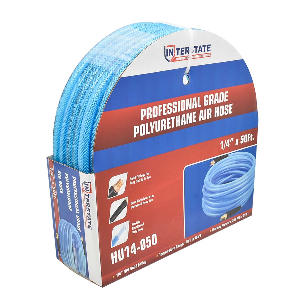 1/4" 50 ft Light Blue Polyurethane Hose (1/4" NPT) Solid Fitting