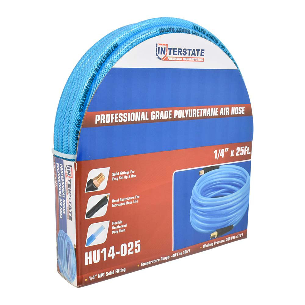 1/4" 25 ft Light Blue Polyurethane Hose (1/4" NPT) Solid Fitting