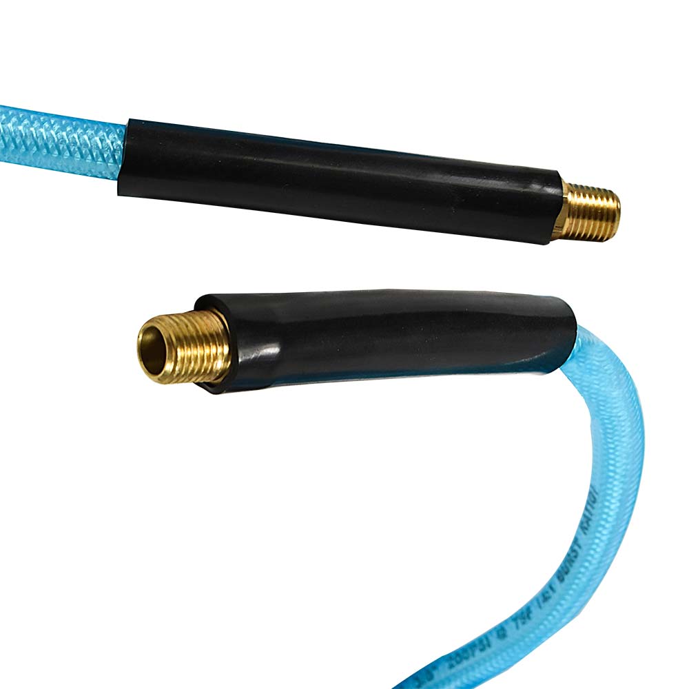 3/8" 50 ft w/1/4" NPT non -swivel Fittings, Braided Clear-Blue Recoil PU Hose (HR16-050A)