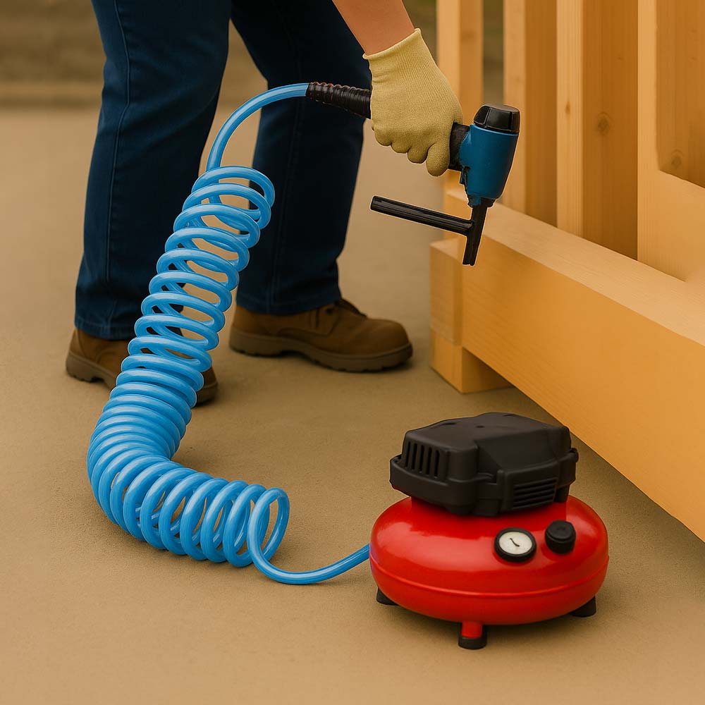 3/8" 50 ft w/1/4" NPT non -swivel Fittings, Braided Clear-Blue Recoil PU Hose (HR16-050A)