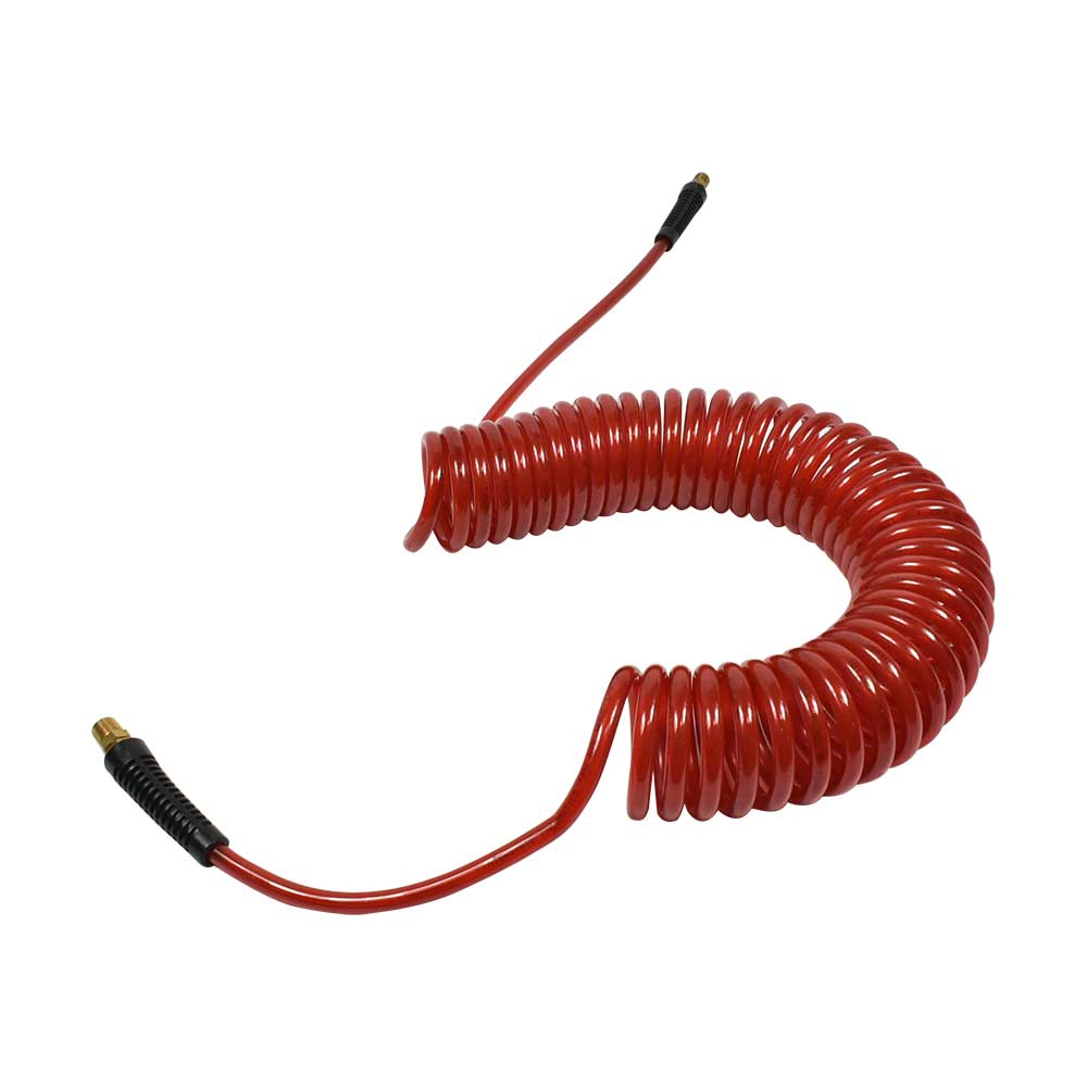 1/4" 30 ft long w/1/4" NPT Solid Fittings, Recoil Red PU Hose