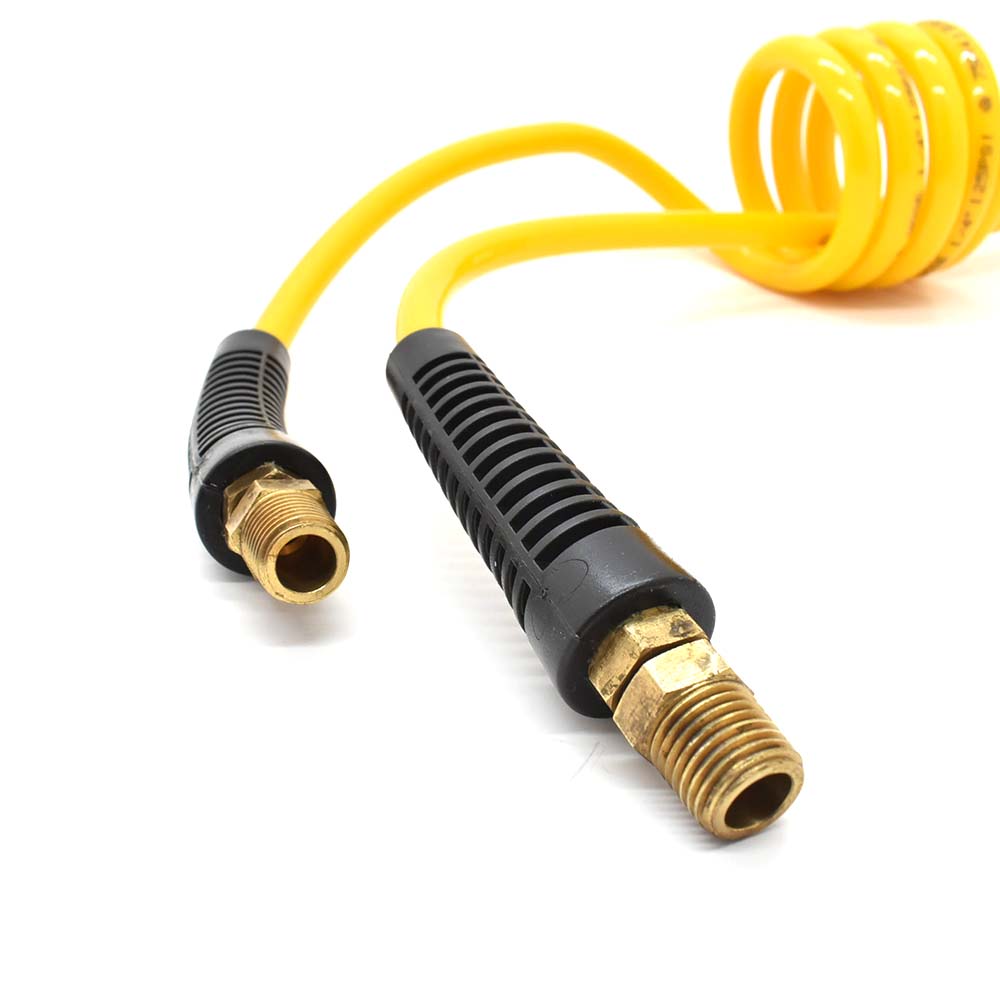 1/4" 5 ft long w/1/4" NPT Solid Fittings, Recoil Yellow PU Hose