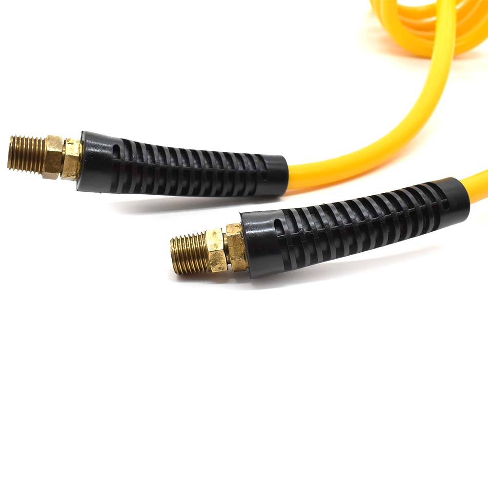1/4" 5 ft long w/1/4" NPT Solid Fittings, Recoil Yellow PU Hose