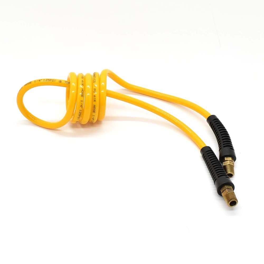 1/4" 5 ft long w/1/4" NPT Solid Fittings, Recoil Yellow PU Hose