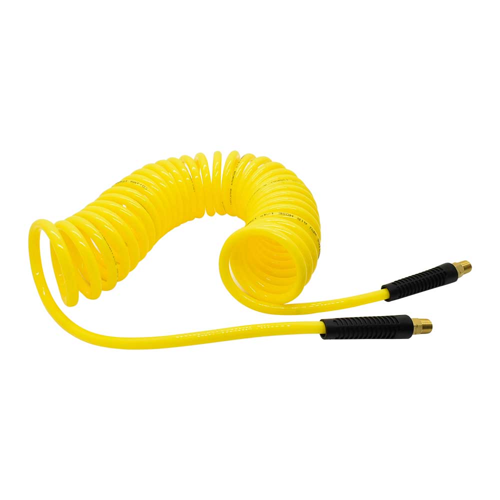 1/4" 25 ft long w/1/4" NPT Solid Fittings, Recoil Yellow PU Hose (HR54-025)