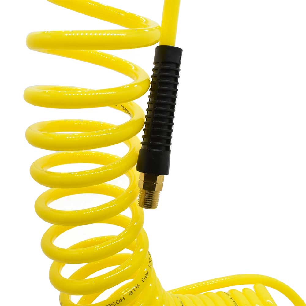 1/4" 25 ft long w/1/4" NPT Solid Fittings, Recoil Yellow PU Hose (HR54-025)
