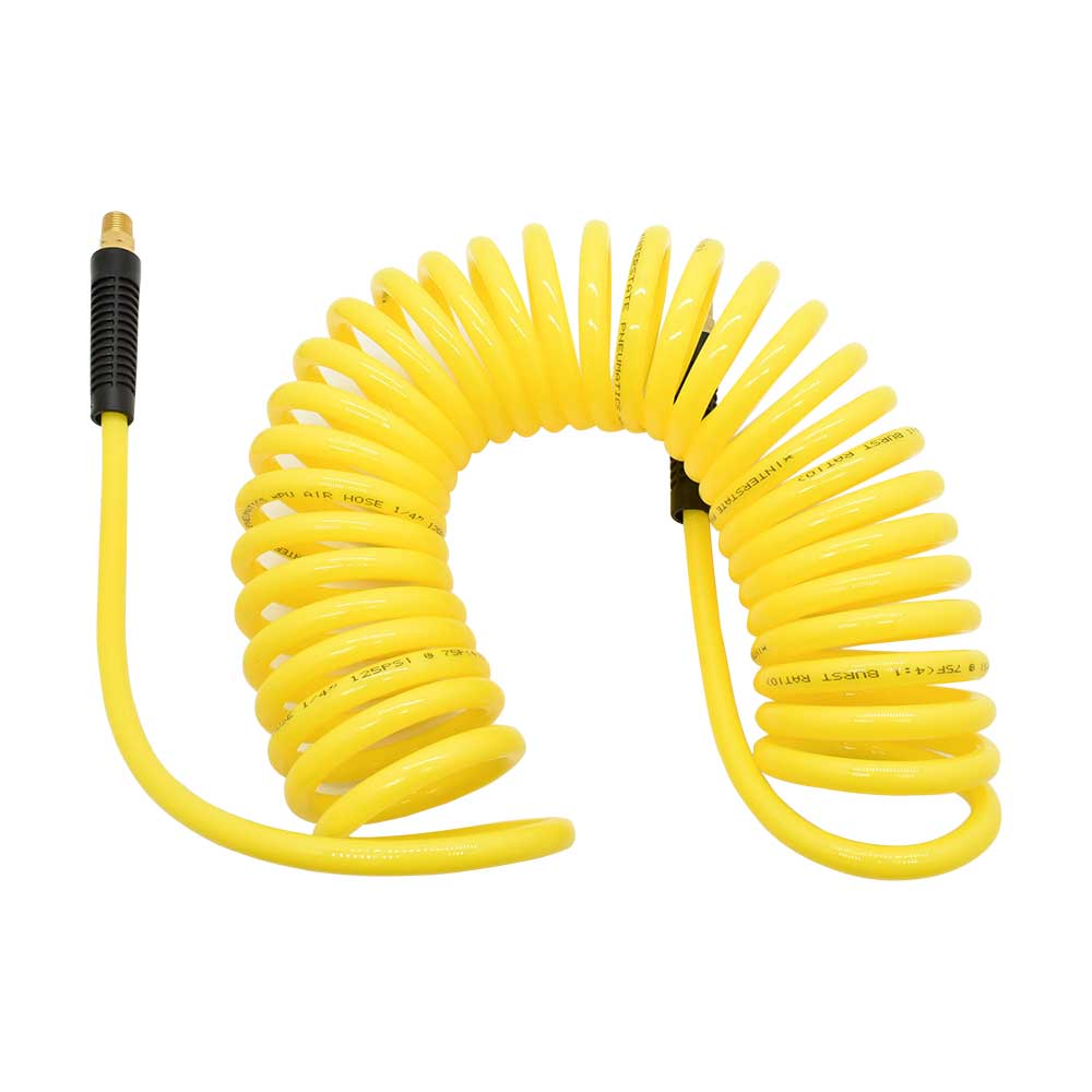 1/4" 25 ft long w/1/4" NPT Solid Fittings, Recoil Yellow PU Hose (HR54-025)