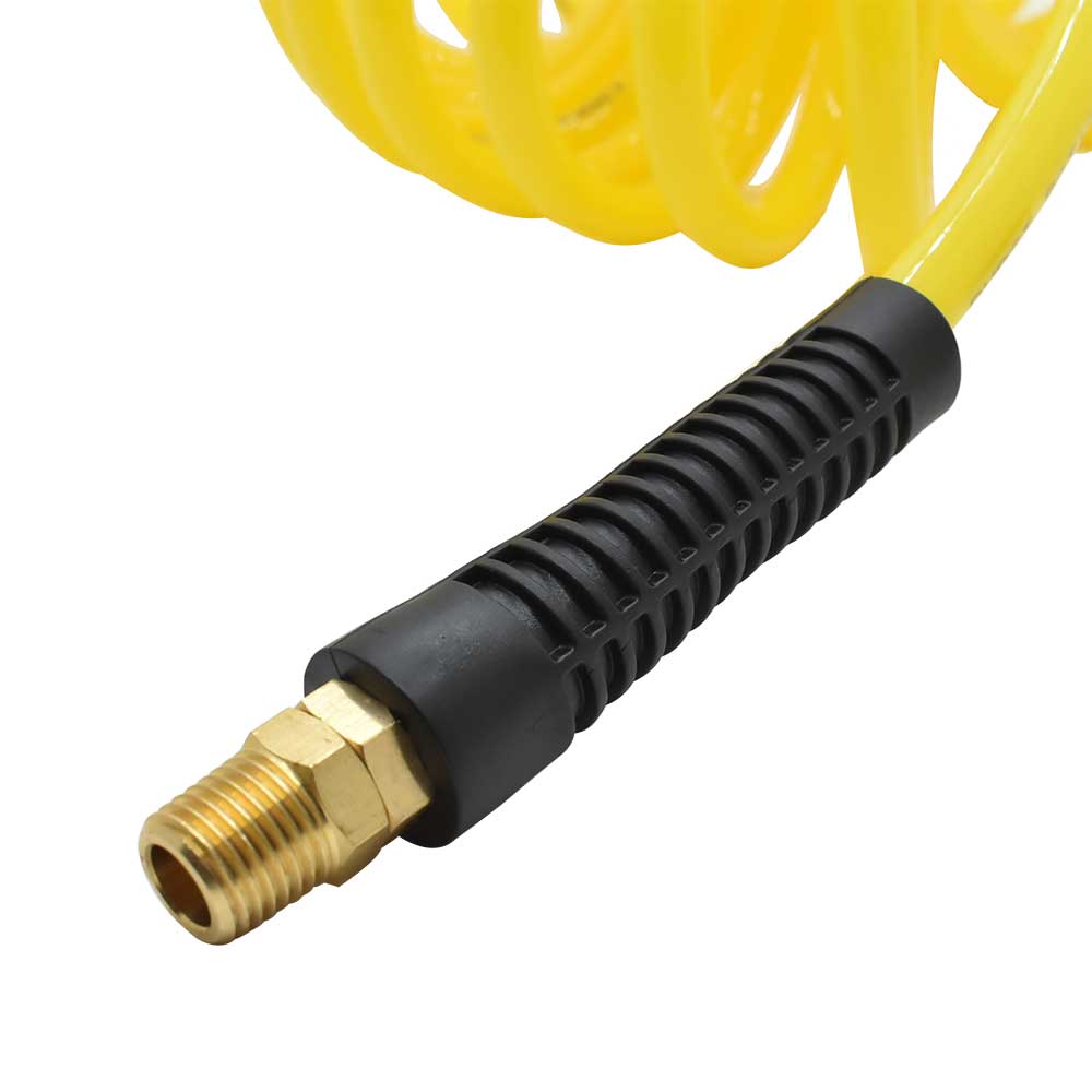 1/4" 15 ft long w/1/4" NPT Solid Fittings, Recoil Yellow PU Hose (HR54-015)