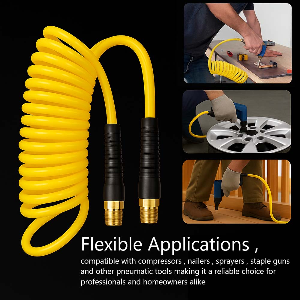1/4" 100 ft long w/1/4" NPT Swivel Fittings, Recoil Yellow PU Hose