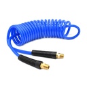 1/4" 15 ft long w/1/4" NPT Solid Fittings, Recoil Translucent Blue PU Hose
