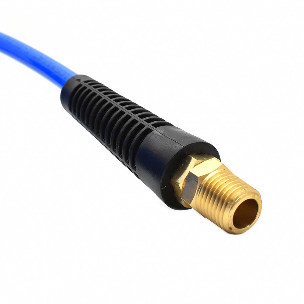 1/4" 15 ft long w/1/4" NPT Solid Fittings, Recoil Translucent Blue PU Hose