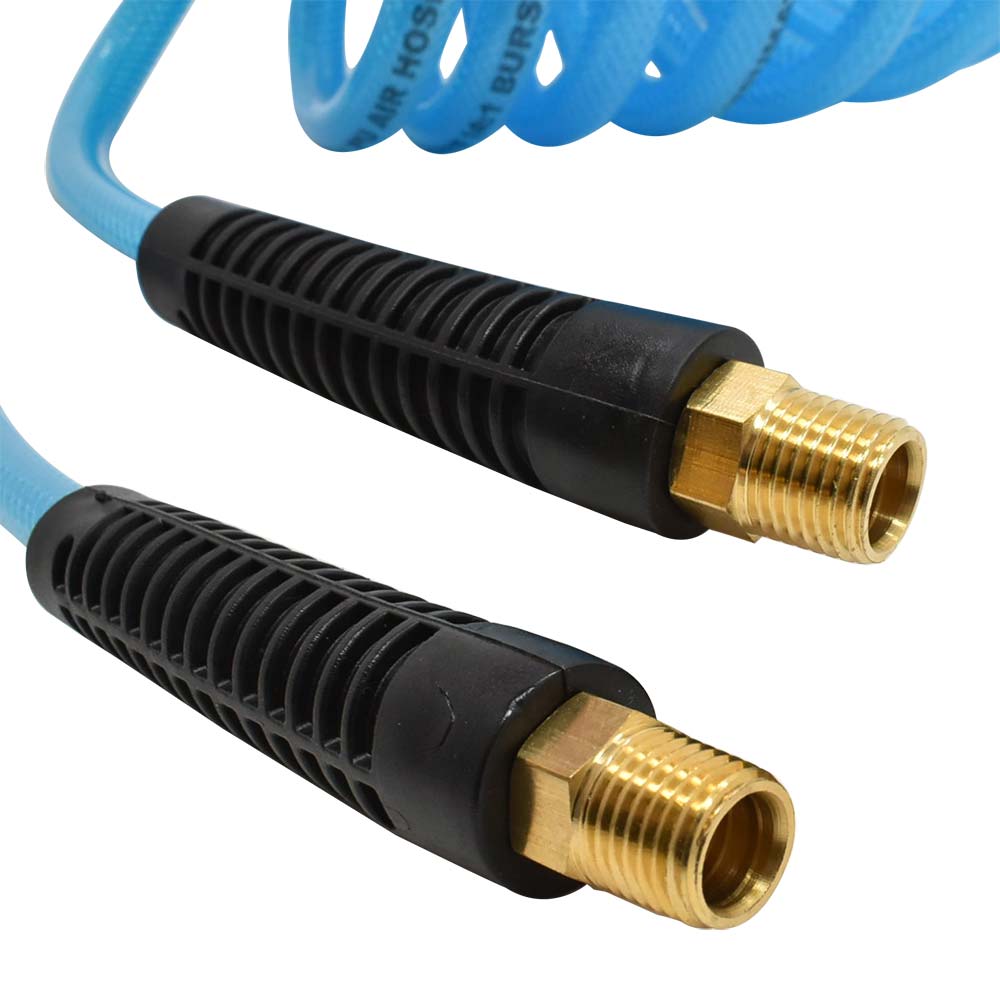 1/4" 10 ft w/1/4" NPT Swivel Fittings, Braided Clear-Blue Recoil PU Hose