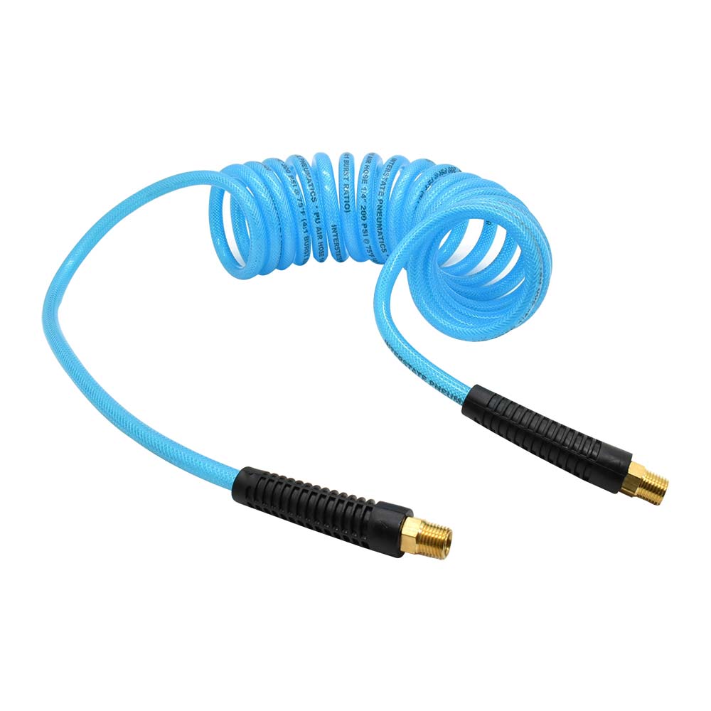 1/4" 10 ft w/1/4" NPT Swivel Fittings, Braided Clear-Blue Recoil PU Hose