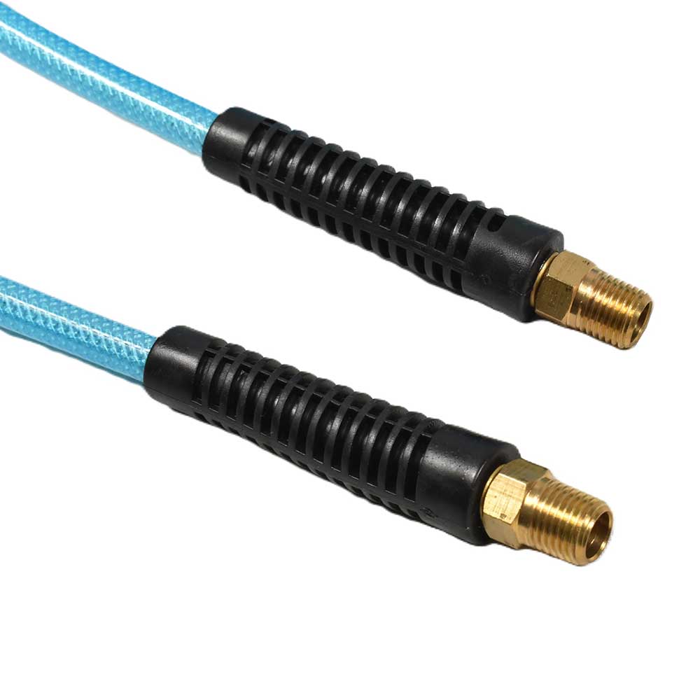 1/4" 50 ft w/1/4" NPT Solid Fittings, Braided Clear-Blue Recoil PU Hose