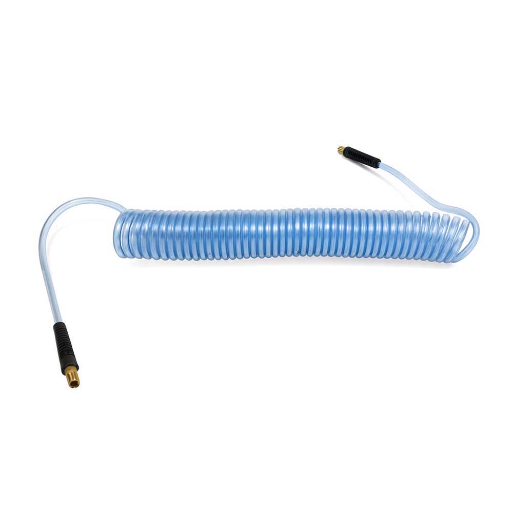 1/4" 50 ft long w/1/4" NPT Swivel Fittings, Recoil Translucent Blue PU Hose