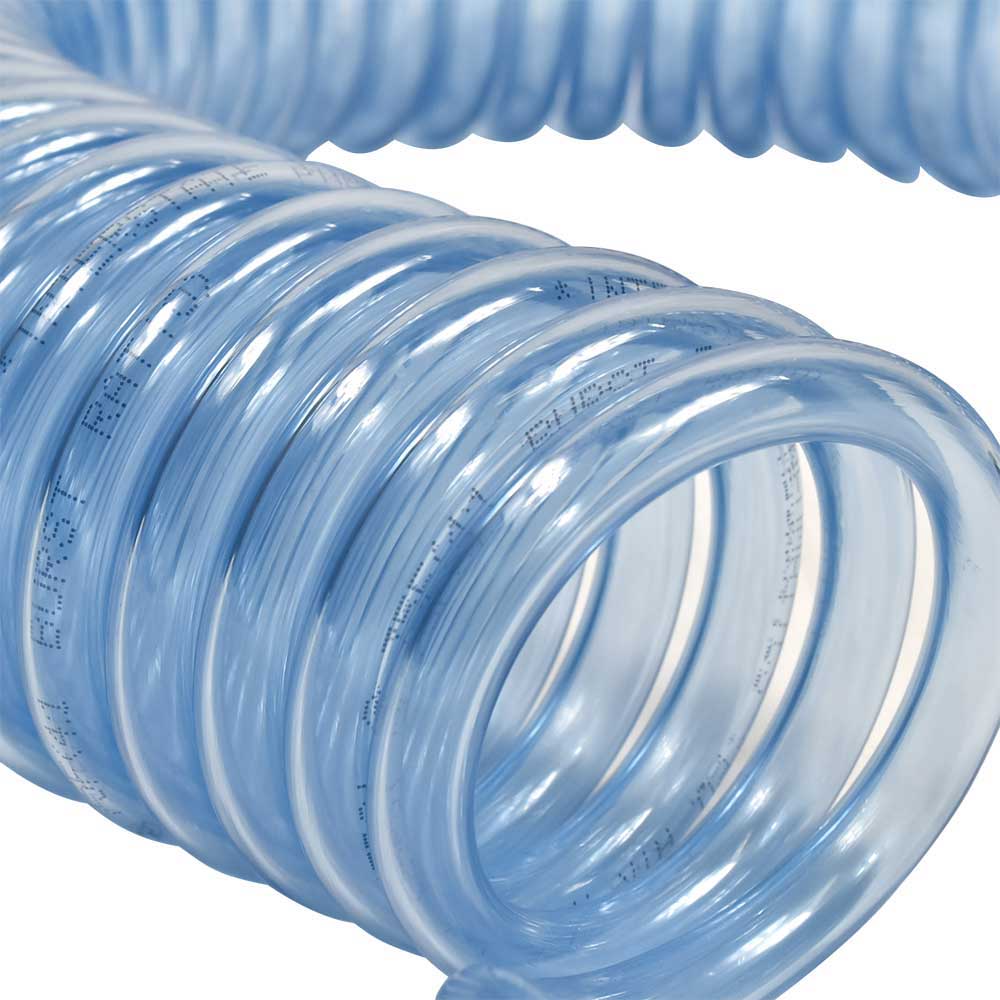 1/4" 50 ft long w/1/4" NPT Swivel Fittings, Recoil Translucent Blue PU Hose