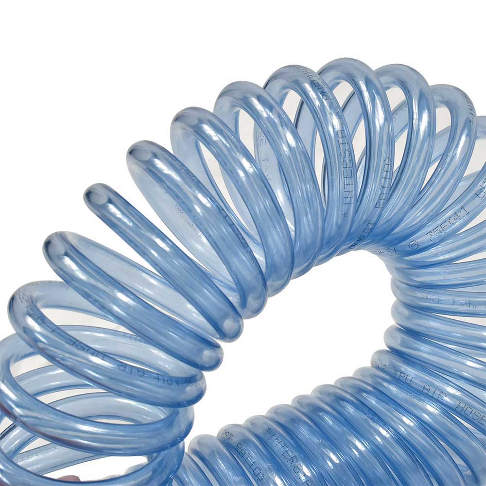 1/4" 50 ft long w/1/4" NPT Swivel Fittings, Recoil Translucent Blue PU Hose