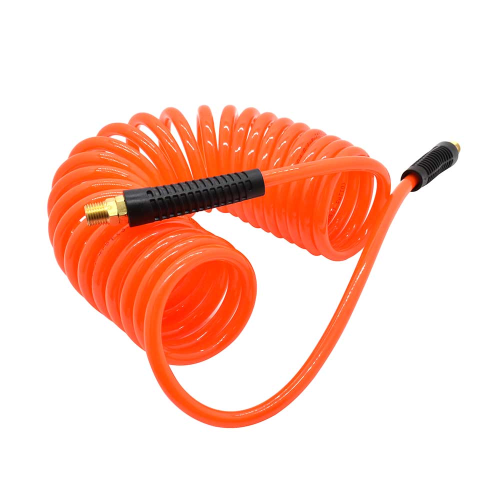 1/4" 20 ft long w/1/4" NPT Solid Fittings, Recoil Orange PU Hose