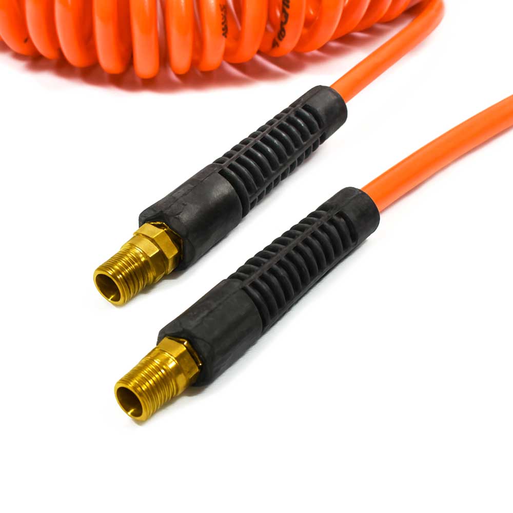 1/4" 50 ft long w/1/4" NPT Swivel Fittings, Recoil Orange PU Hose
