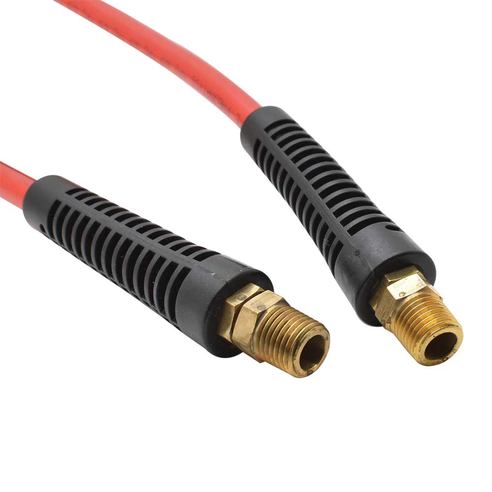 1/4" 15 ft long w/1/4" NPT Solid Fittings, Recoil Red PU Hose